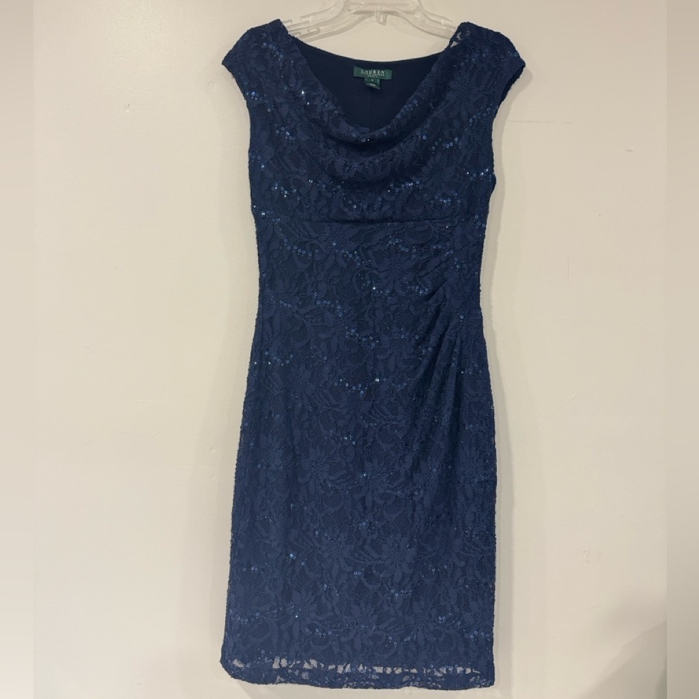 Ralph Lauren Midnight Blue Lace Midi Dress Size 10